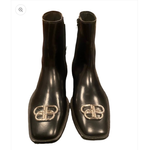 Balenciaga Black Leather Boots with Silver Logo